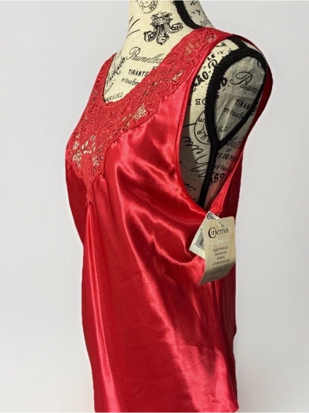 Vintage Red Satin Lace-Trim Chemise NEW with tags